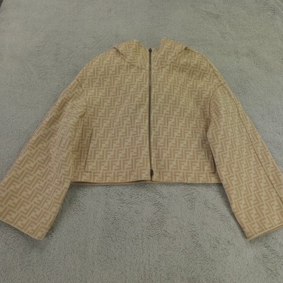 Fendi Jacket Womens 42 IT 6 US Beige Wool Reversible FF Logo Zucca NWT