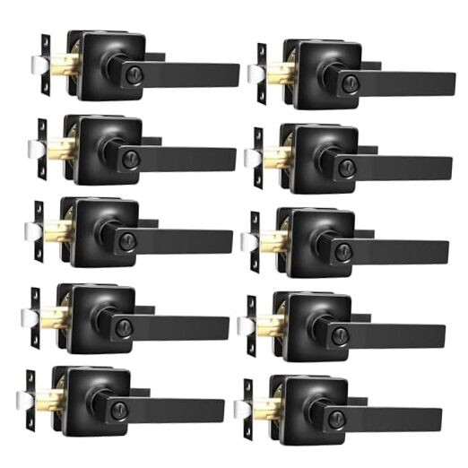 10 Pack Matte Black Privacy Door Levers Bedroom Door Handle with Lock