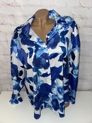 Made in China Bluse weiß blau geblümt satinähnlich seidenmatt Größe 1 XL
