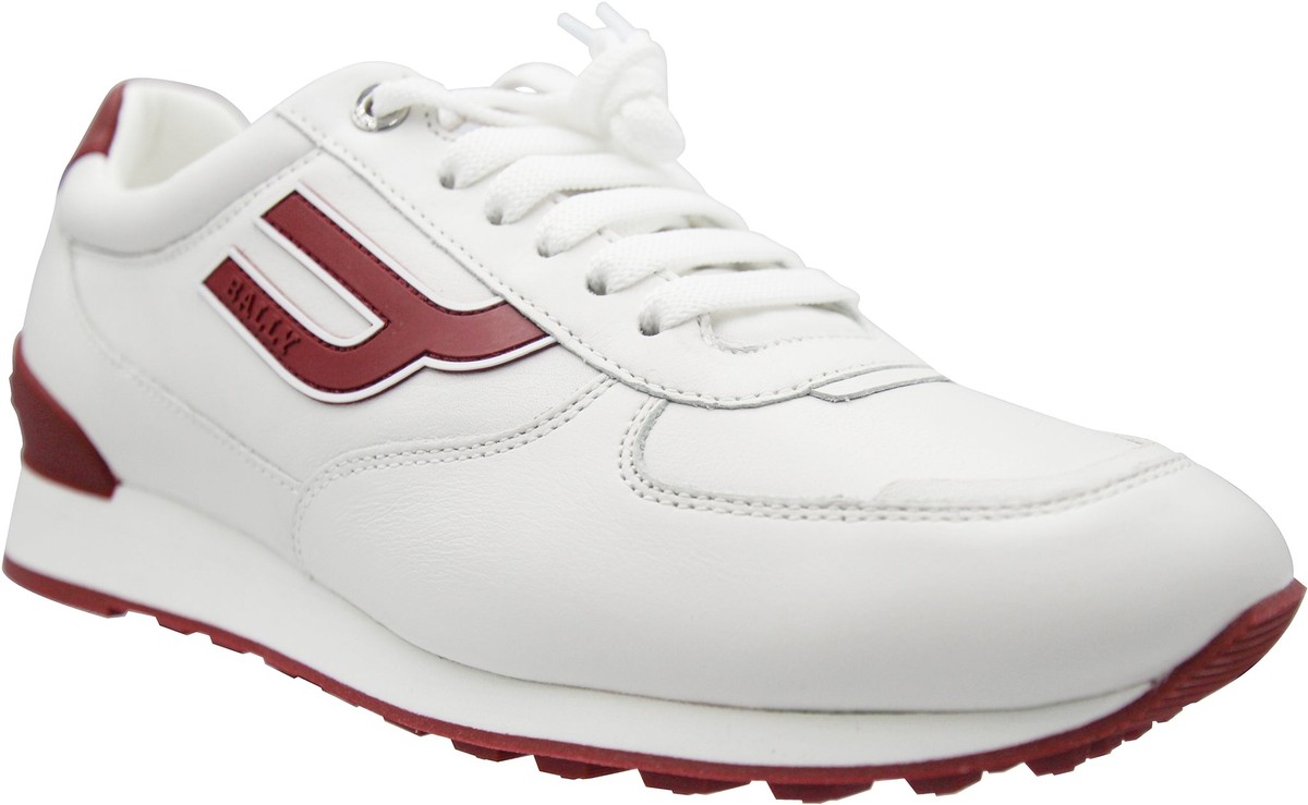 【送料&関税込】Bally White And Red Leather Sneakers Bally of Switzerland Leather Men's Sneakers Luxury Sneaker