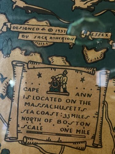 Antique Cape Ann Rare Picture Map 1937 Jack Atherton Original Vintage Print - Picture 5 of 12