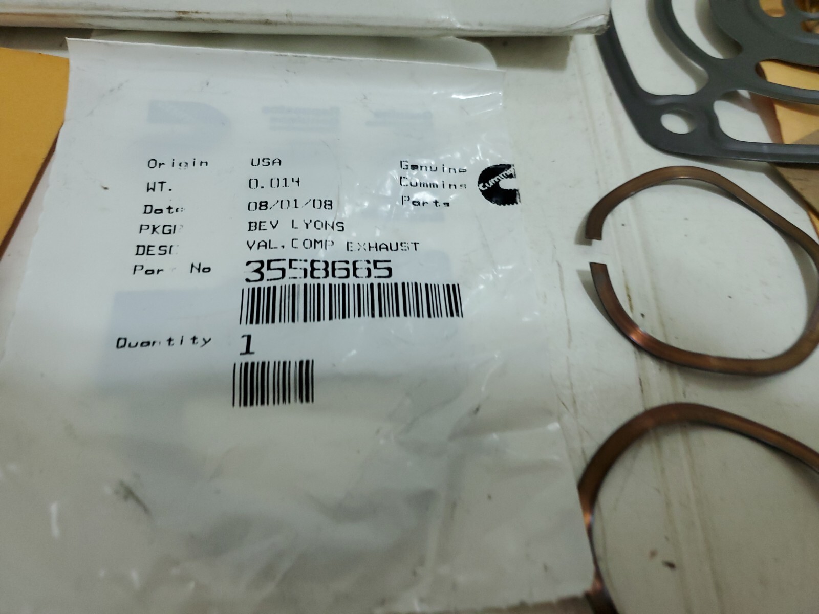 New Genuine CUMMINS 3803767 Compressor Head Valve Repair Kit NOS 