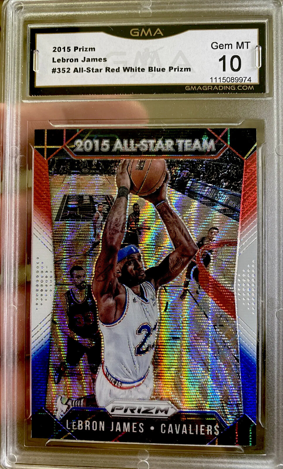 2015 PANINI PRIZM LEBRON JAMES Red White Blue 10 GEM MINT Hall Of Fame Refractor