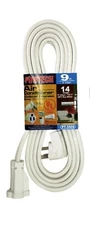 9ft Heavy Duty Appliance AC Power Electric Extension Cord 14 Gauge 15A UL White