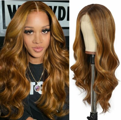 Long HD Transparent Lace Front Wig Red Reddish Brown Human Hair Wavy Curl Auburn
