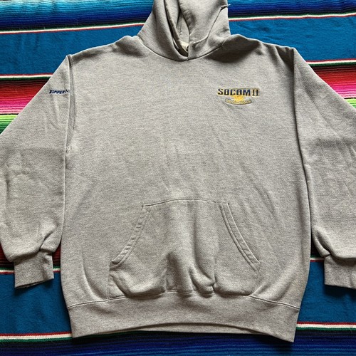 Vintage Socom 2 US Navy Seals Zipper Interactive Pullover Hoodie Gray Medium