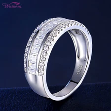 Wuziwen Baguette Wedding Band for Women 925 Silver CZ Engagement Promise Ring