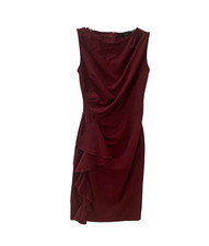Knitee Dress Red Ruffle Side Bodycon Women's S Sheath Knee Length Drape Neck