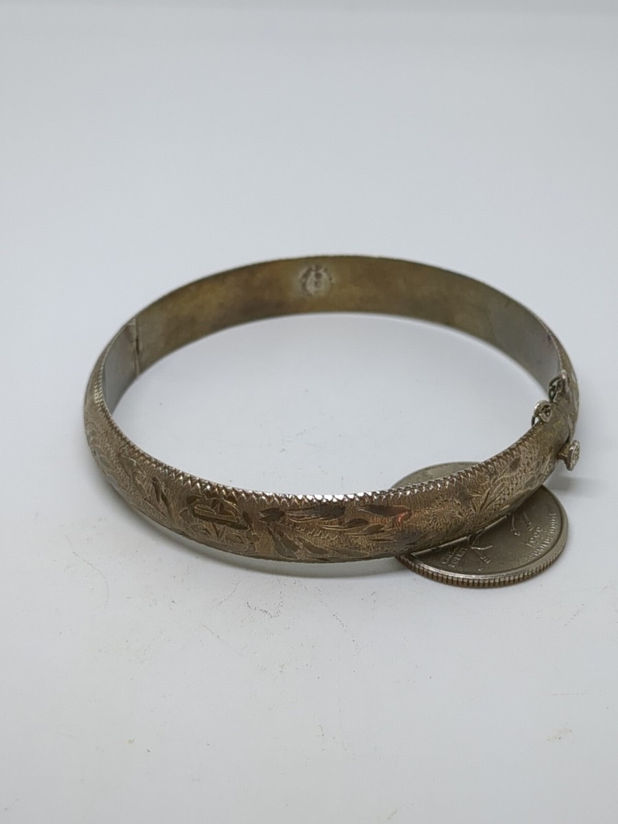 90年代　silver925 bangle Vintage Sterling Silver 925 Mexico Etched Bangle Bracelet