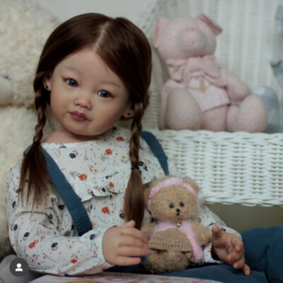 30inch Reborn Baby Doll Toddler Girl Hand-Rooted Long Hair Cloth Body Handmade