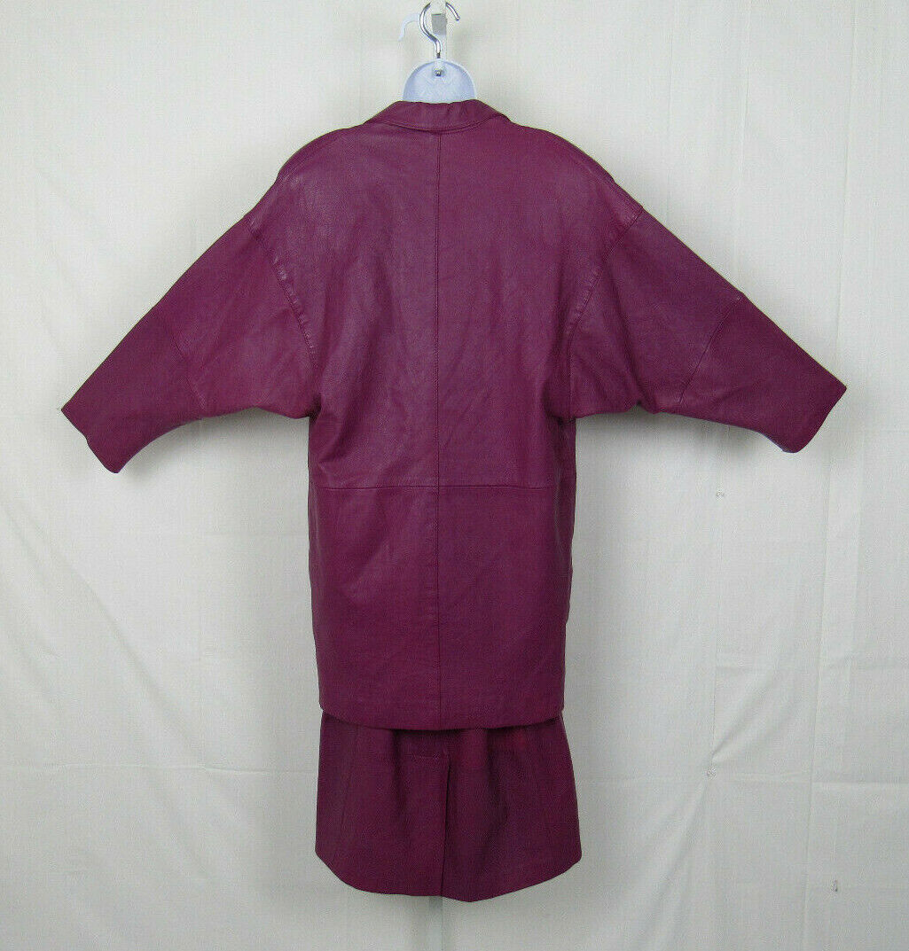 VTG 1980s 90s BAGATELLE PURPLE BERRY SIZE 12 LEATHER COAT & SKIRT FULLY LINED Popularny w kraju