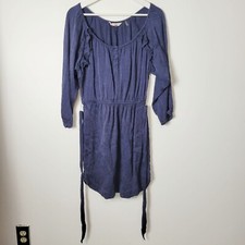 Rebecca Taylor Size 4 Blue Silk Ruffled Tie Mini Textured Dress