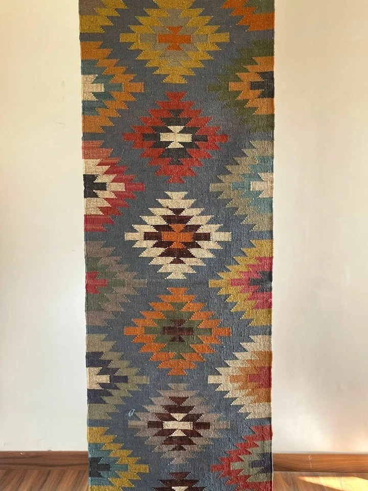 Moroccan Vintage Kilim Rug aztec kilim Runner Wool Jute Rug Stair kilim rug - Image 2 of 4