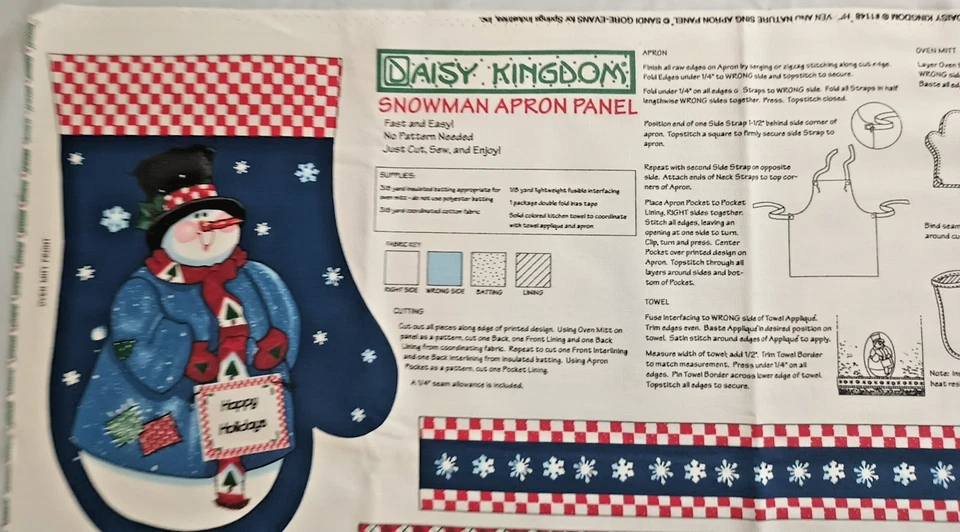 Happy Holidays Snowman Apron & Oven Mitt Christmas Fabric Sewing panel New - Image 2 of 4
