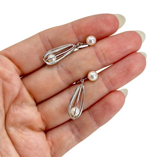 Cadge Japan Saltwater Akoya Pearl Earrings Sterling Silver Screwback Vintage - Picture 4 of 4