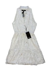NWT White House Black Market Lace Blouson Halter Dress Sz Sm White Deep V
