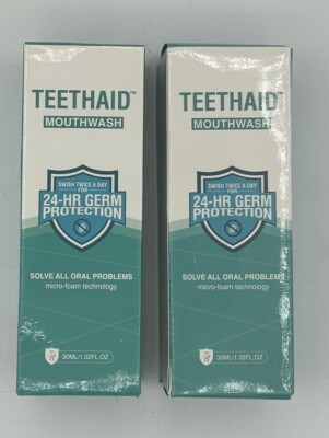 2 Pack TEETHAID Mouthwash Micro Foam 24hr Germ Protection 1.02 Oz Oral Care NEW