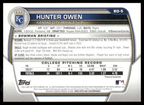 2023 Bowman Draft #BD-5 Hunter Owen - Bild 2 von 2