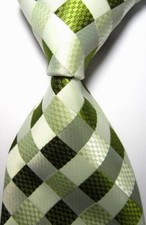 Hot Classic Checks Green White JACQUARD WOVEN 100 Silk Men's Tie Necktie