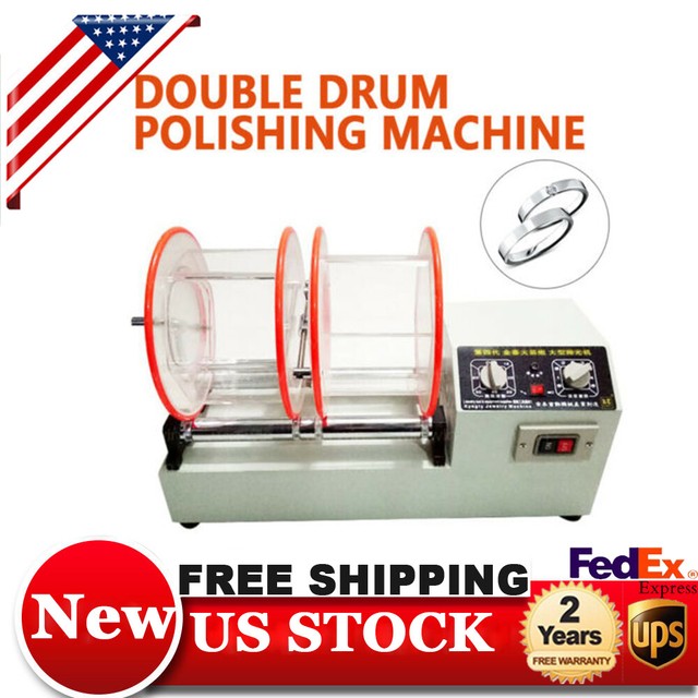 110V Rotary Tumbler Gold Jewelry Double Drum Polishing Machine Auto