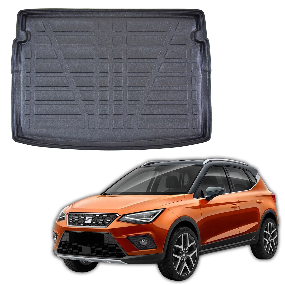 Mossa Set Tappetini Auto TPE Per Seat Arona (2017-) – 4 Tappetini + Tappetino Bagagliaio – Nero, Antiscivolo, Bordo Rialzato - copertina