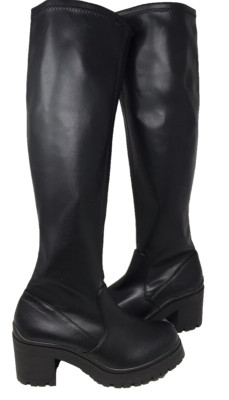 Madden Girl Women's Coretta Zip Comfort Knee High Boots Black Size:9.5 91U