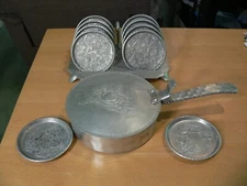 1940's EVERLAST Metal Hand Forged Silent Butler Crumb Catcher #552 & 10 Coasters