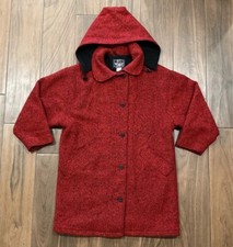 Giacca vintage Woolrich con cappuccio rosso tweed lana bellissimo cappotto! Donna Medium USA