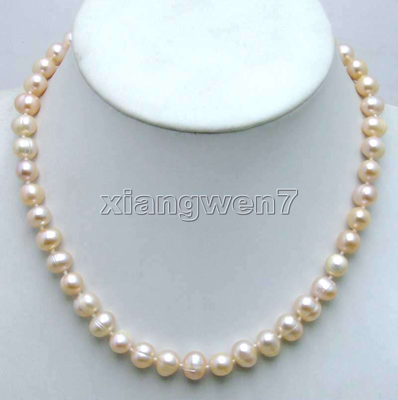 8-9MM Round Natural Freshwater White Pearl Necklace for Women Choker 17" Jewelry
