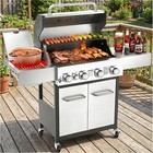 4 Burner Gas Grill with Infrared Side Burner Side Shelves Wheels | Outdoor