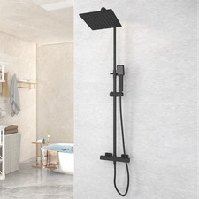 Bathroom Thermostatic Shower Mixer Exposed Twin Head Square Rainfall Shower Set