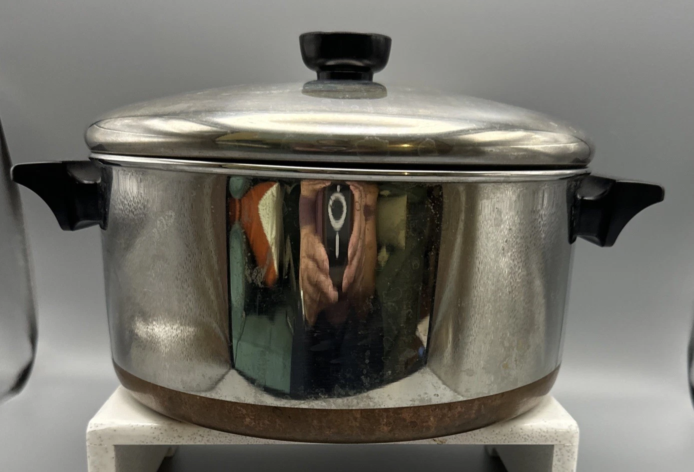 VTG Revere Ware “Copper Clad” Stock Pot 4.5 Qt Clinton ILL USA 1978-1999 W Lid
