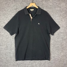 Burberry London Classic Fit Mens XL Black Polo Shirt Nova Check Placket