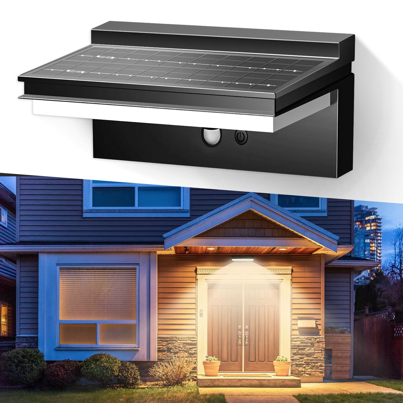 Applique solaire extérieur pour terrasse et jardin avec capteur de présence intelligent noir