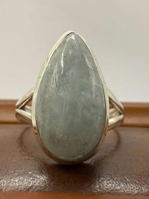Quality 925 Sterling Silver Aquamarine Crystal Set Ring   Size - T   6.04 Grams