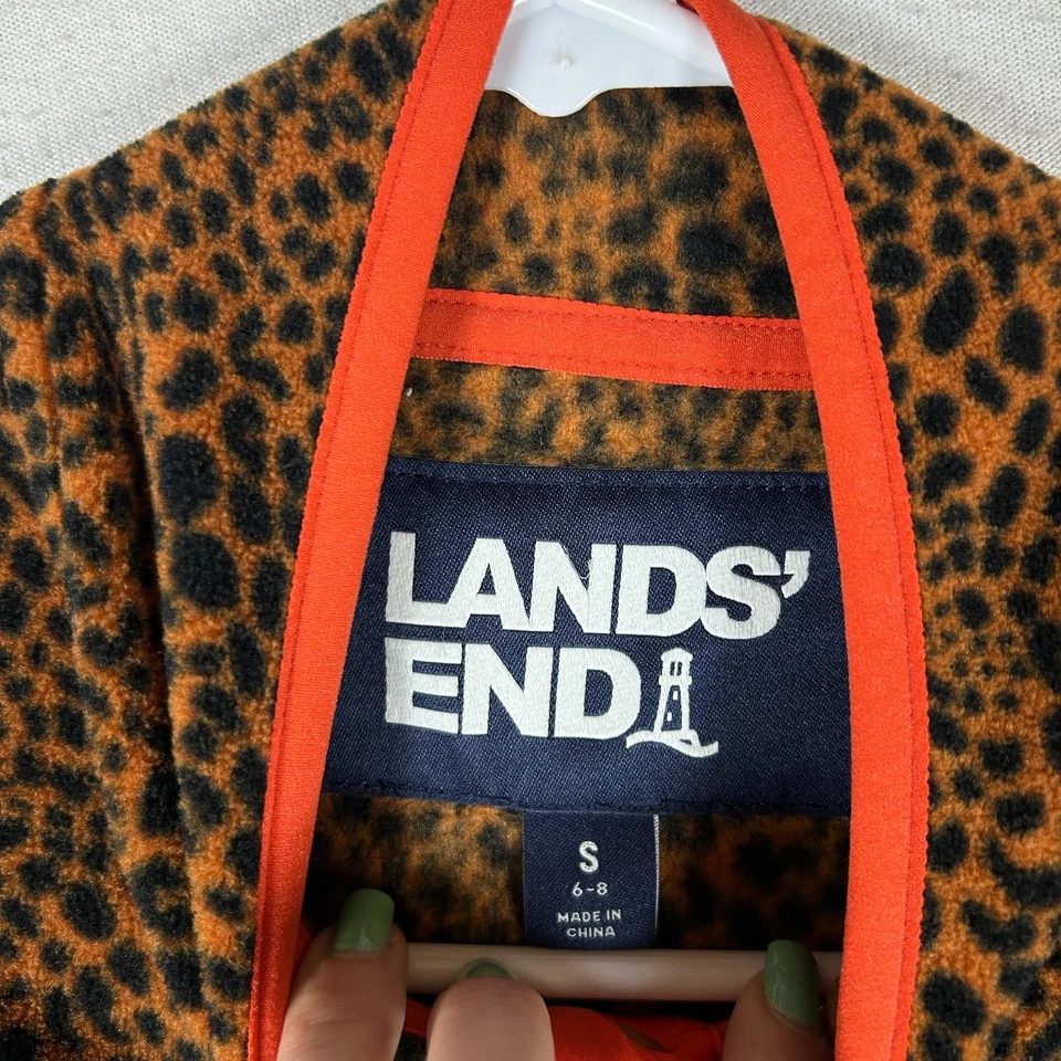 Pullover polar Land's End para mujer pequeño (6-8) marrón leopardo herencia cuello falso Foto 4 de 4