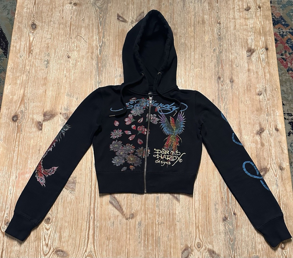 Vintage Y2K Ed Hardy Women's Cropped Zip Up Hoodie Size XS | eBay