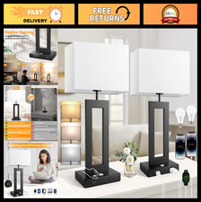 Set of 2 Touch Control Table Lamps - 3 Color Temperatures, Dimmable, USB Ports,