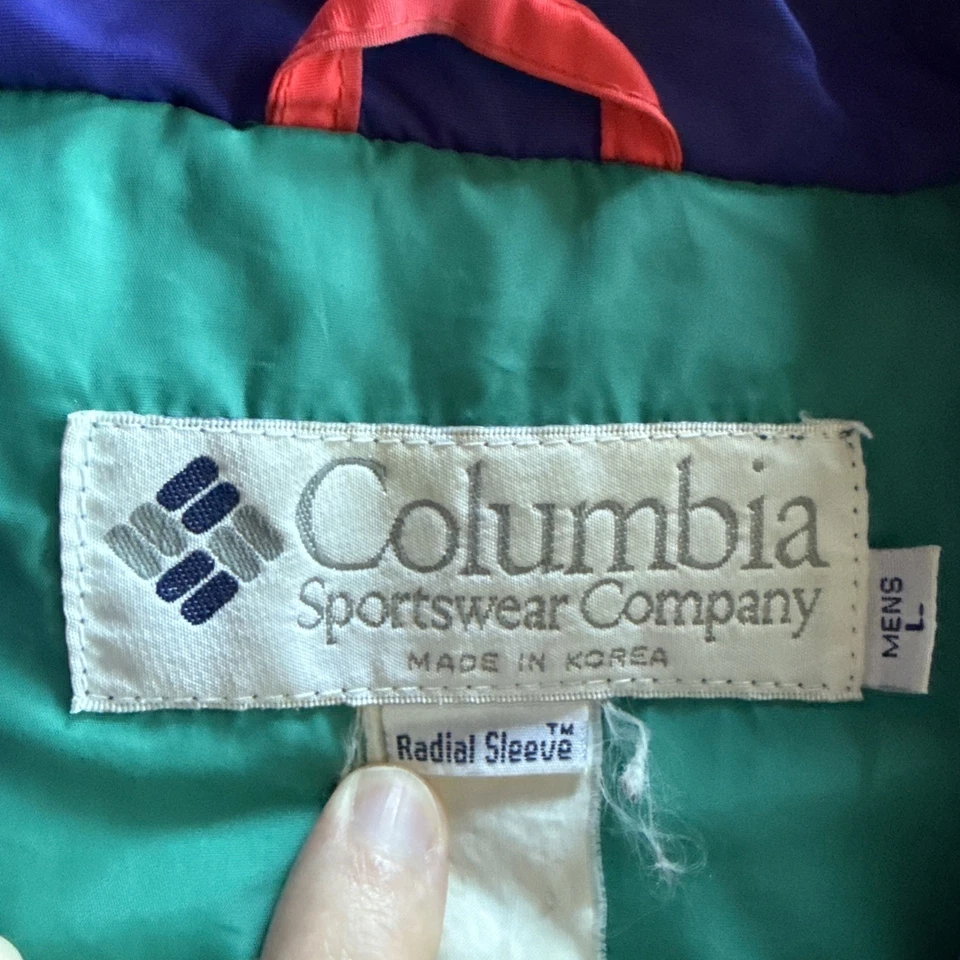 Columbia Vintage Ski Jacket L  Teal Purple Pink Radial Sleeve Retro 90s Coat - Image 2 of 4