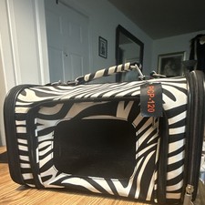 PPC PPC-120 Fabric Pet Carrier Bag, Black Zebra Print, Zippered Mesh Window