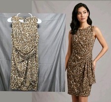 David Warren Leopard Animal Print Dress Women's Small Wrap Sheath Knee Length