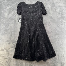 NWT Black Sequin Lace Mini Dress Short Puff Sleeve Party Cocktail 267594A S