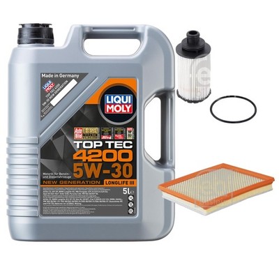 FEBI BILSTEIN Inspektionspaket 5L Liqui Moly Top Tec 4200 5W-30 für Opel Zafira