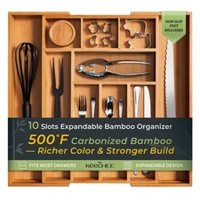 Carbonized Bamboo Expandable Drawer Organizer - Silverware Cutlery Tray, 8-10...