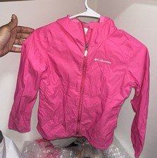 Columbia Girls Pink Nylon Windbreaker Hooded Zip Jacket M 10/12 