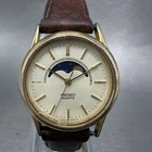 Seiko Moonphase Watch Women 24mm Champa Dial Gold Tone 2A24-0048 New Battery VTG