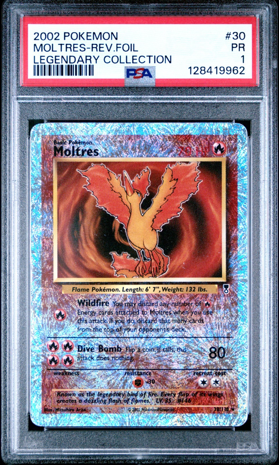 2002 POKEMON LEGENDARY COLLECTION #30 MOLTRES-REVERSE FOIL PSA 1
