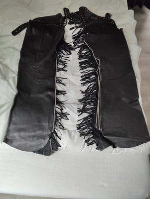Leather western biker chaps black