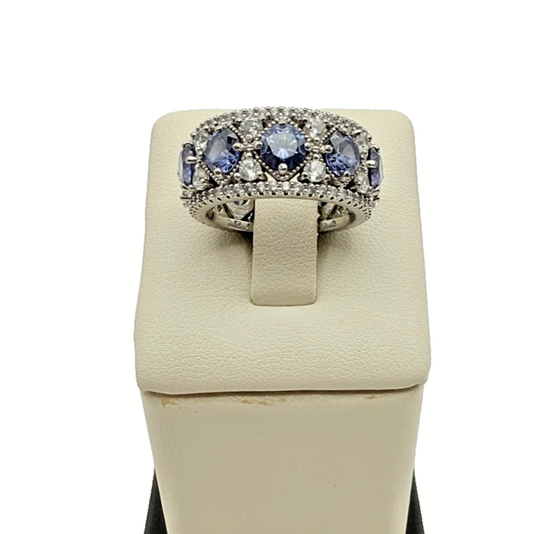 925 Sterling Silver Blue Topaz & CZ Ring - Size 7.25