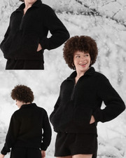 No Boundaries Women's size M 8-10 Half Zip Plush Pullover with Pockets BLACK NEW